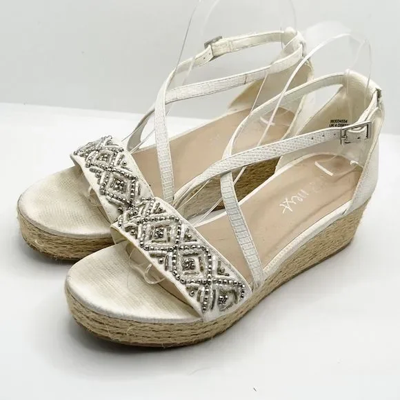Next Cream Beaded Espadrille Wedge Strappy Sandals UK Size 4 - Picture 3 of 8